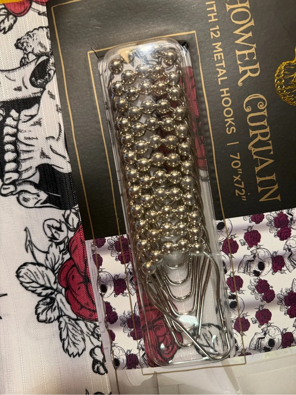 Skull & Red Rose Shower Curtain with Metal Hooks